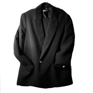 ZARA Men's Black Button Blazer with Notch Lapel